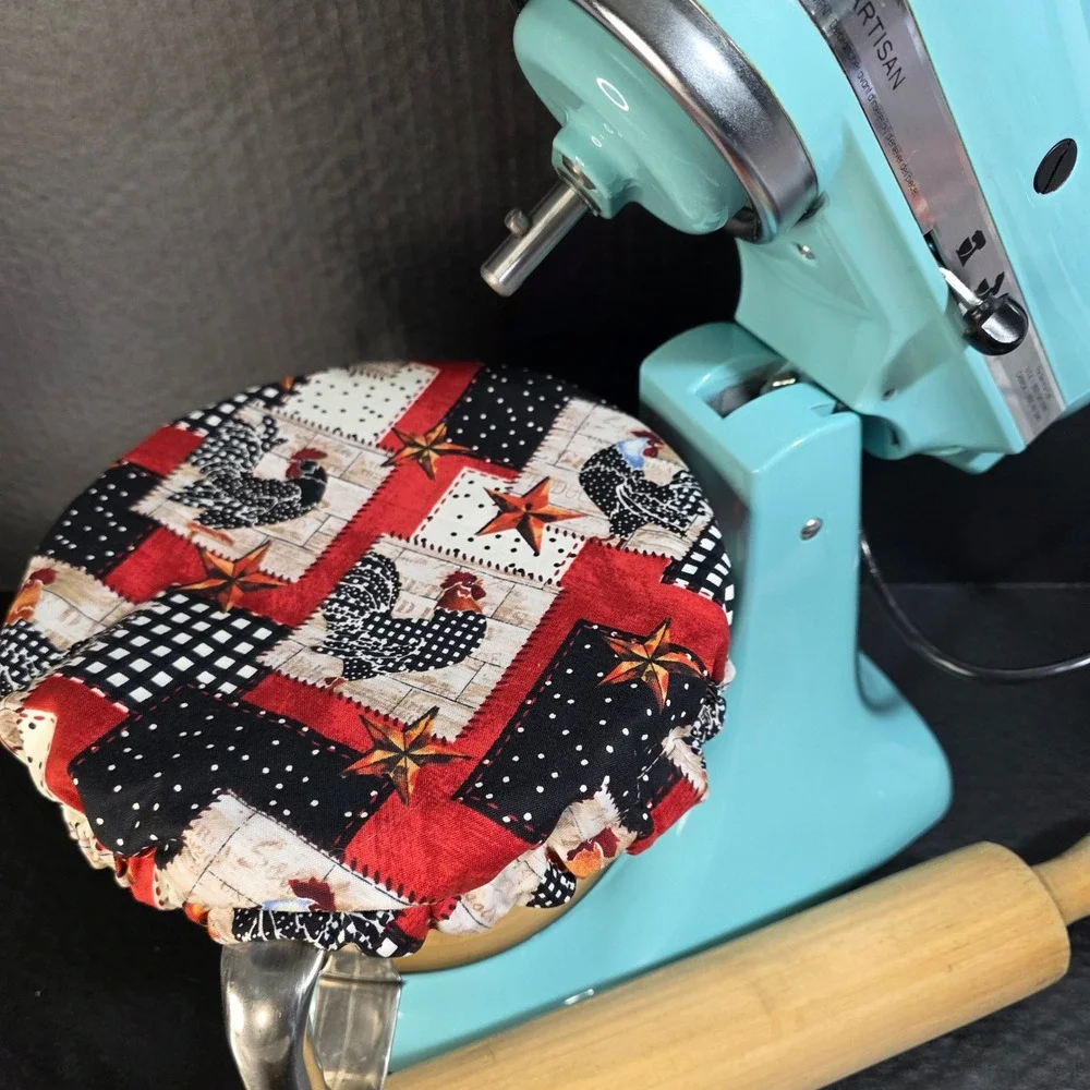 Farmhouse Rooster / Beige‎ Polka Dot KitchenAid Mixer Mixing Bowl Cover Baking